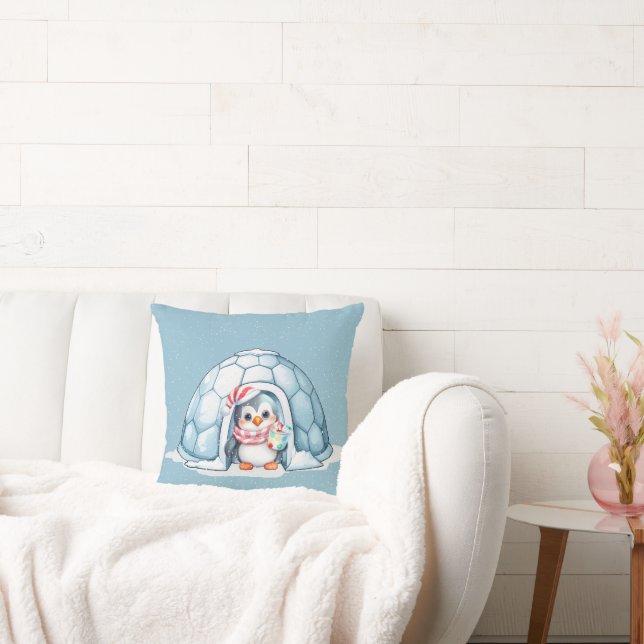 Weihnachtspinguin in Schneeflocken Kissen (Liege)