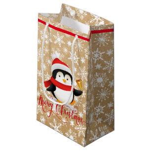 Weihnachtspinguin mit Glocke auf Papiertüte ausseh Kleine Geschenktüte