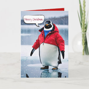 Weihnachtspinguin mit Rotem Coat Karte