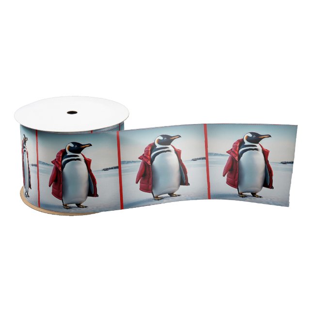 Weihnachtspinguin mit Rotem Coat Satinband (Spule)