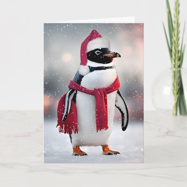 Weihnachtspinguin mit Santa Cap Feiertagskarte (Vorderseite)