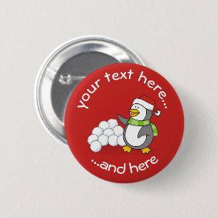 Weihnachtspinguin mit Schneebälle schwingen Button