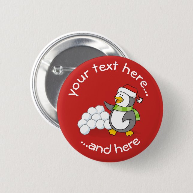Weihnachtspinguin mit Schneebälle schwingen Button (Vorne & Hinten)