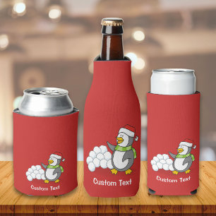 Weihnachtspinguin mit Schneebälle schwingen Flaschenkühler