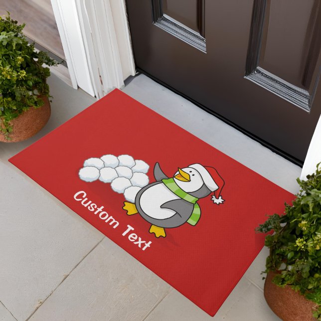 Weihnachtspinguin mit Schneebälle schwingen Fußmatte (Von Creator hochgeladen)