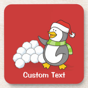 Weihnachtspinguin mit Schneebälle schwingen Getränkeuntersetzer