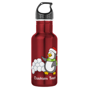 Weihnachtspinguin mit Schneebällen winkend Edelstahlflasche