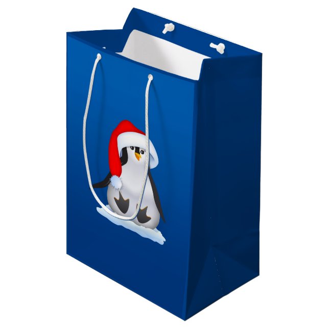 Weihnachtspinguin Mittlere Geschenktüte (Vorderseite Schrägansicht)