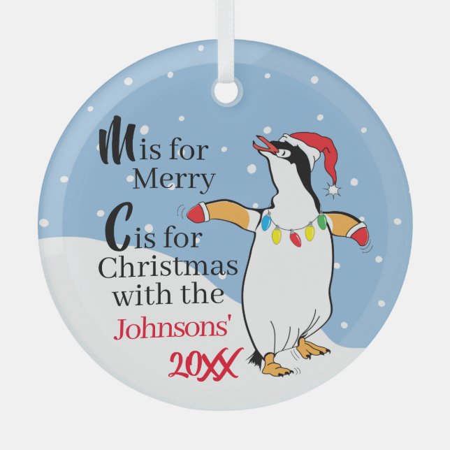 Weihnachtspinguin-Ornament Ornament Aus Glas (Vorderseite)