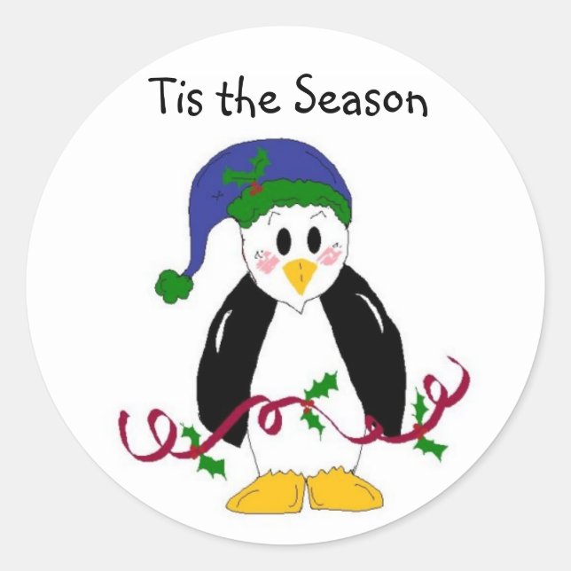 Weihnachtspinguin Runder Aufkleber (Vorderseite)