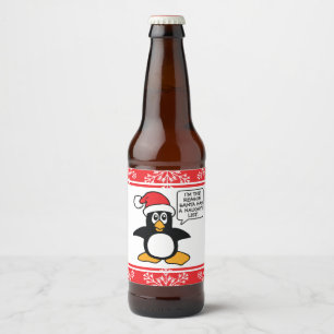 Weihnachtspinguin Santa Naughty List Bierflaschenetikett