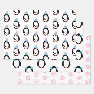 Weihnachtspinguin-Schneeflocken Whimsical Geschenkpapier Set