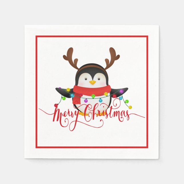 Weihnachtspinguin Serviette (Vorderseite)