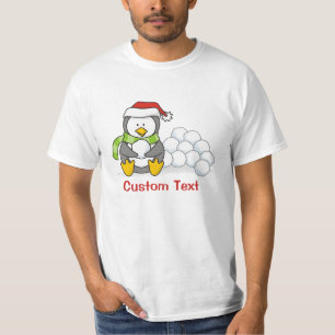 Weihnachtspinguin sitzend mit Schneebälle T-Shirt