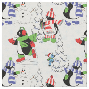 Weihnachtspinguin-Skaten Stoff