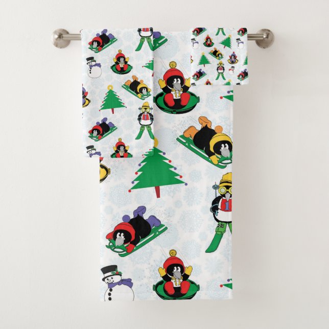 Weihnachtspinguin Ski Badhandtuch Set (Insitu)