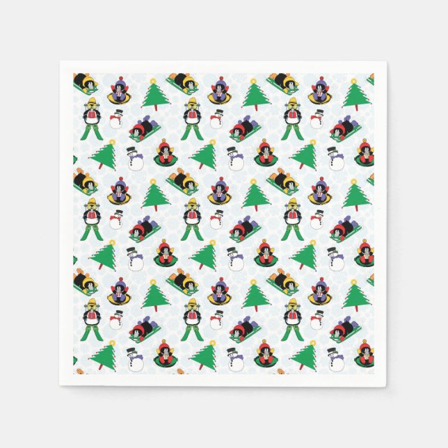 Weihnachtspinguin Ski Serviette (Vorderseite)