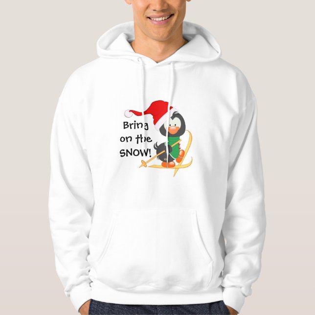 WeihnachtsPinguin-Skifahren-Schnee Hoodie (Vorderseite)