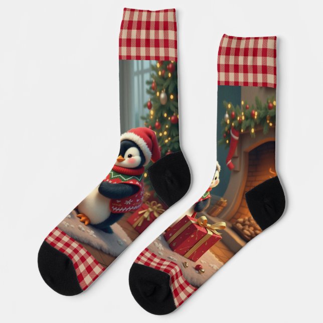 Weihnachtspinguin Socken (Linkes Detail)