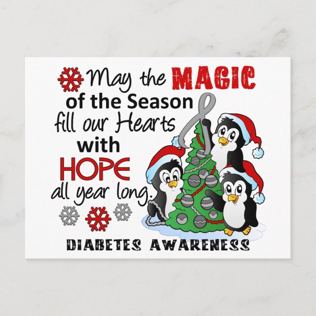 Weihnachtspinguine Diabetes Feiertagspostkarte (Vorderseite)
