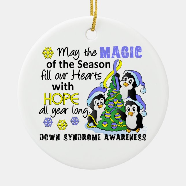 WeihnachtsPinguine Down-Syndrom Keramikornament (Vorne)