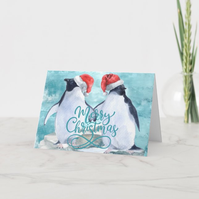 Weihnachtspinguine Feiertagskarte (Vorderseite)