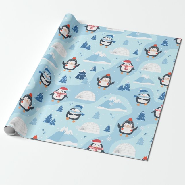 Weihnachtspinguine & Iglu Geschenkpapier (Ungerollt)