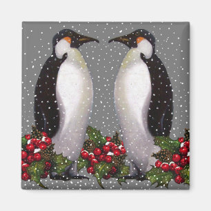 WeihnachtsPinguine im Schnee, Stechpalme: Kunst Magnet