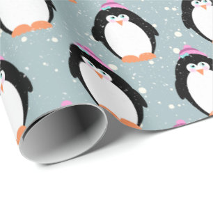 Weihnachtspinguine in Schneeflocken Geschenkpapier