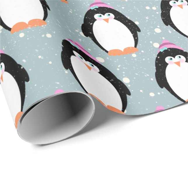Weihnachtspinguine in Schneeflocken Geschenkpapier (Rolleneckpunkt)