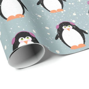 Weihnachtspinguine in Schneeflocken Geschenkpapier