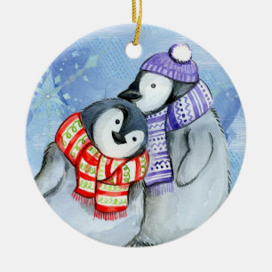 Weihnachtspinguine Keramik Ornament