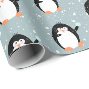 Weihnachtspinguine mit Schneeballpapier Geschenkpapier
