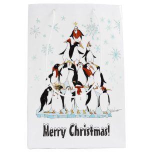 Weihnachtspinguine Muster mit Schneeflocken Mittlere Geschenktüte