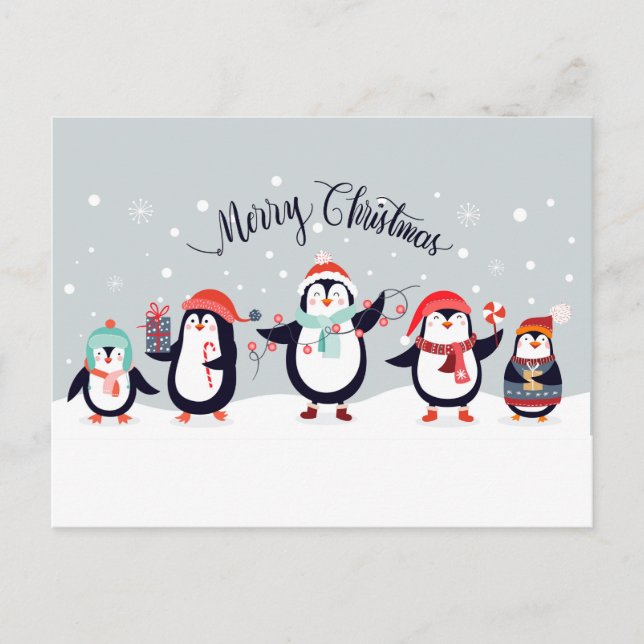 Weihnachtspinguine Postkarte (Vorderseite)