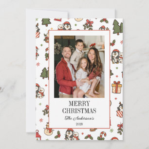 Weihnachtspinguine Rot Grün Familienfoto Feiertagskarte