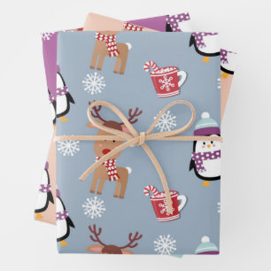 Weihnachtspinguine und Rentiere Geschenkpapier Set