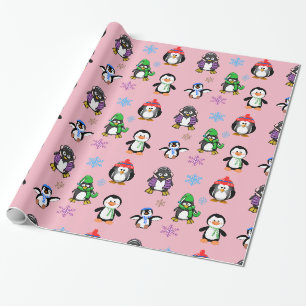 Weihnachtspinguine und Schneeflocken Geschenkpapier