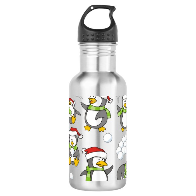 Weihnachtspinguinhintergrund Edelstahlflasche (Vorderseite)