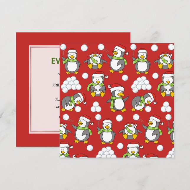 Weihnachtspinguinhintergrund Einladung (Vorne/Hinten)