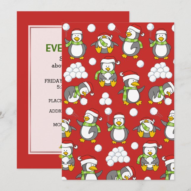 Weihnachtspinguinhintergrund Einladung (Vorne/Hinten)