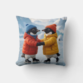 Weihnachtspinguinpaar beim Eislaufen  Kissen