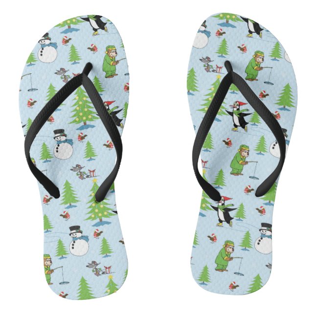 Weihnachtspinguiteis Skaten und Bärenfischer Flip Flops (Fußbett)