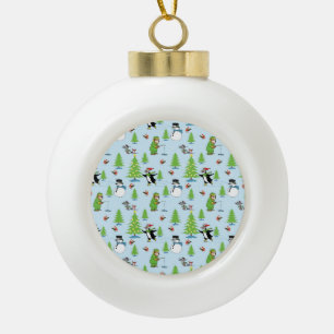 Weihnachtspinguiteis Skaten und Bärenfischer Keramik Kugel-Ornament