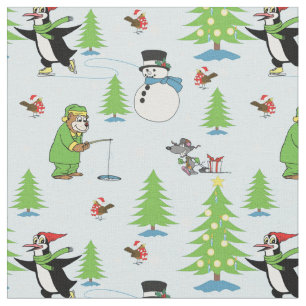 Weihnachtspinguiteis Skaten und Bärenfischer Stoff