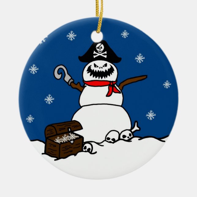 Weihnachtspiraten-Schneemann-Verzierung Keramikornament (Vorne)