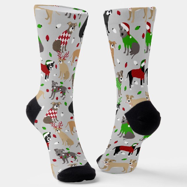 Weihnachtspitbull Hunde Socken (Gewinkelt)