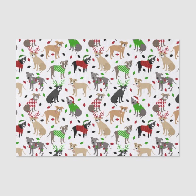 Weihnachtspitbull Hunde Tissue Seidenpapier (Vorderseite)