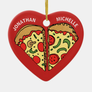 Weihnachtspizza Funny Couple Monogram Names Keramik Ornament