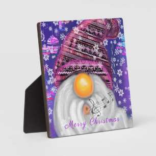 Weihnachtsplakette Glücklicher Gnom in lila Hut si Fotoplatte